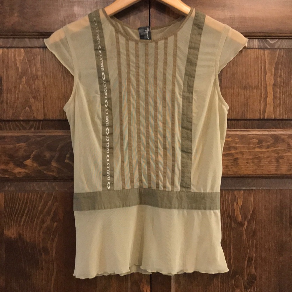 Oakley sheer pale green and tan chic top